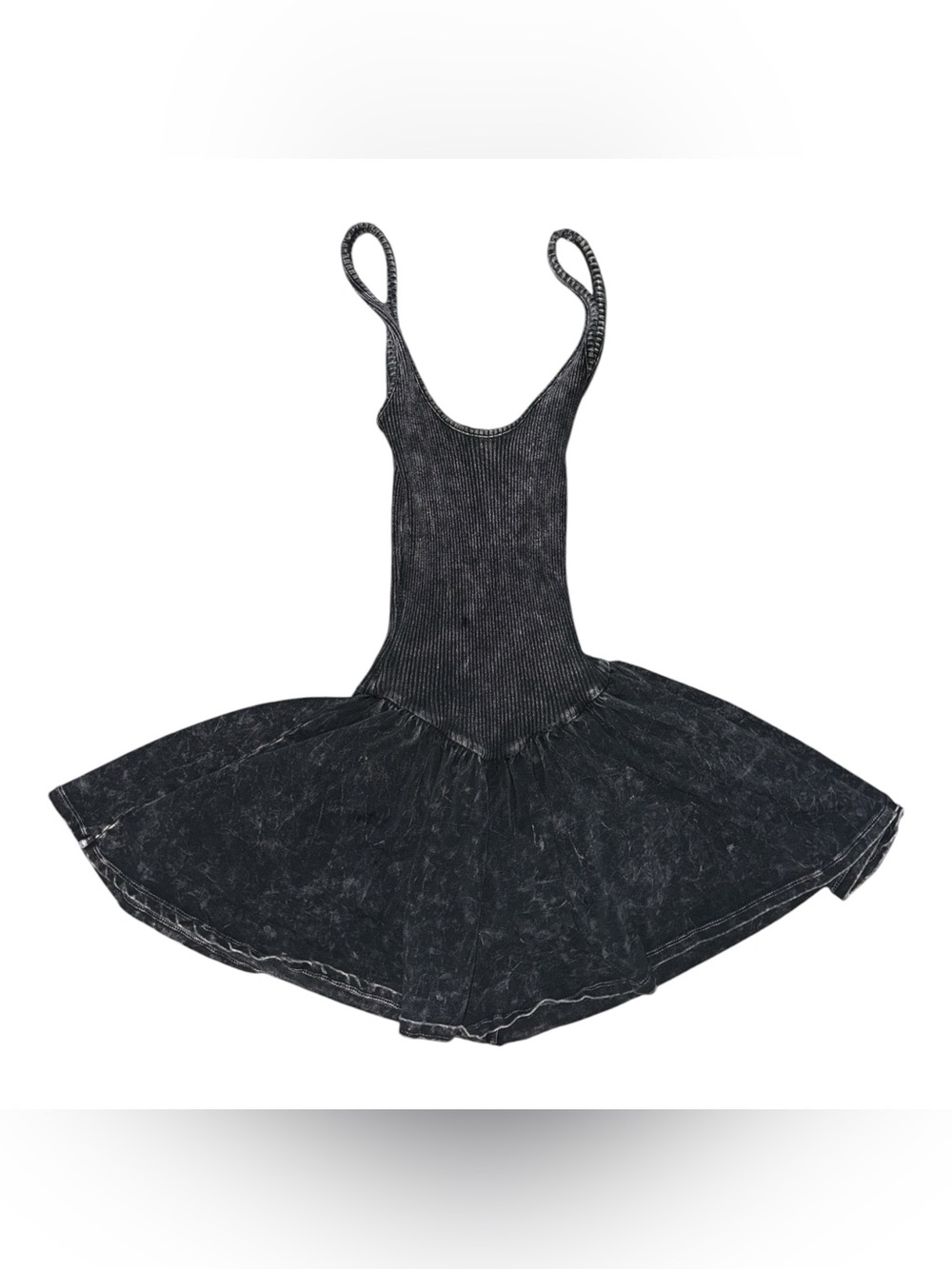 Washed Black Ribbed Skater Dress with Built in Shorts Women’s Size Small Casual